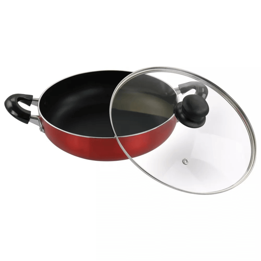 Better Chef 12" Aluminum Non-Stick Metallic Red Deep Fryer with Glass Lid