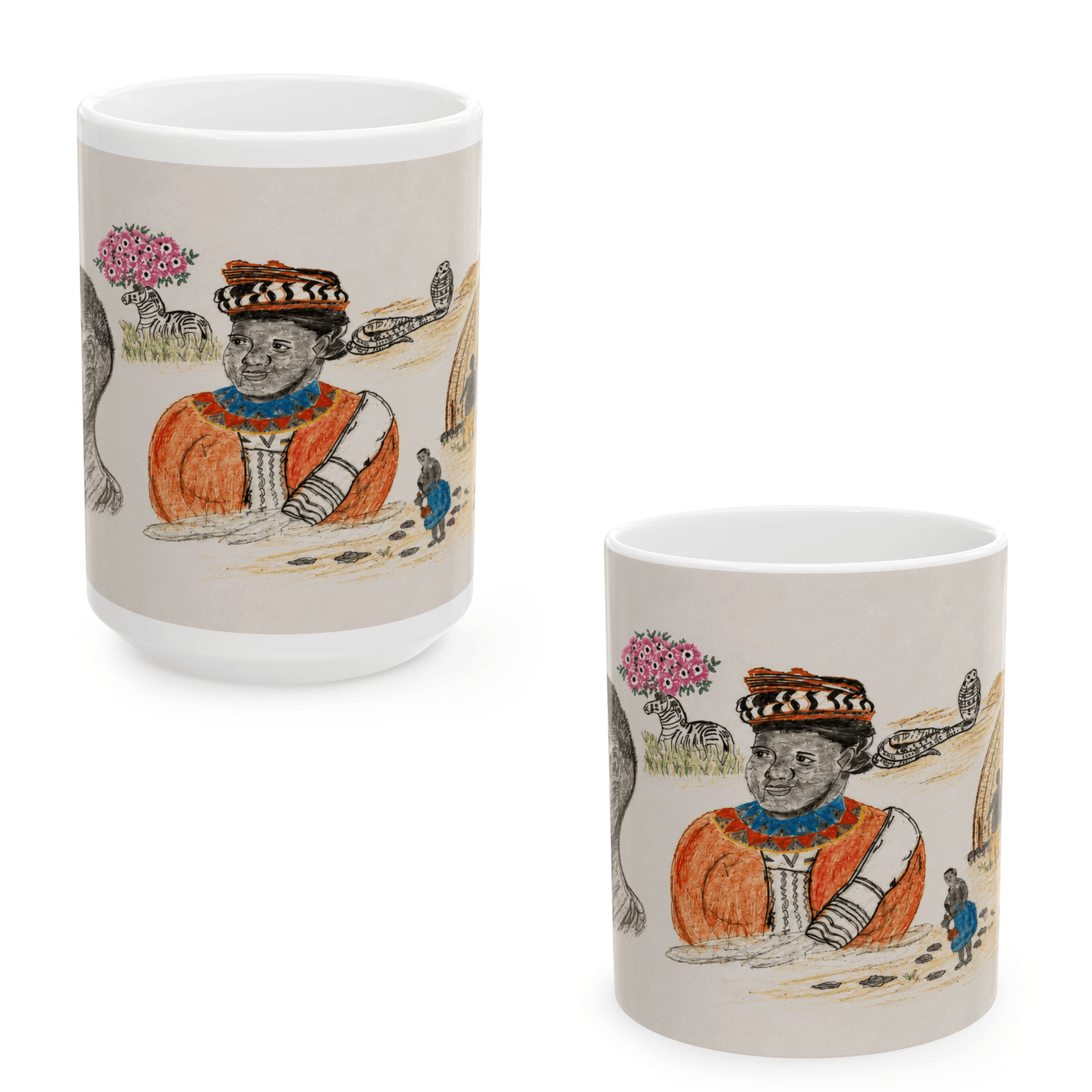 PimsArt South African Tribal Village Portrait Mug From Original Drawing