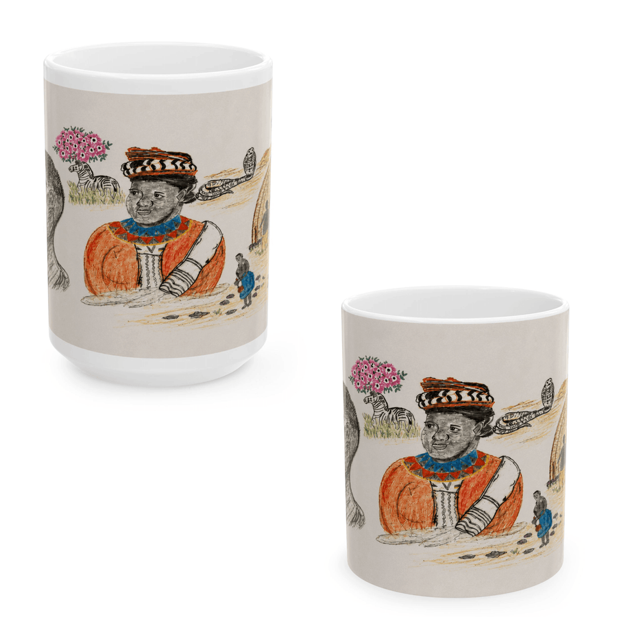 PimsArt South African Tribal Village Portrait Mug From Original Drawing