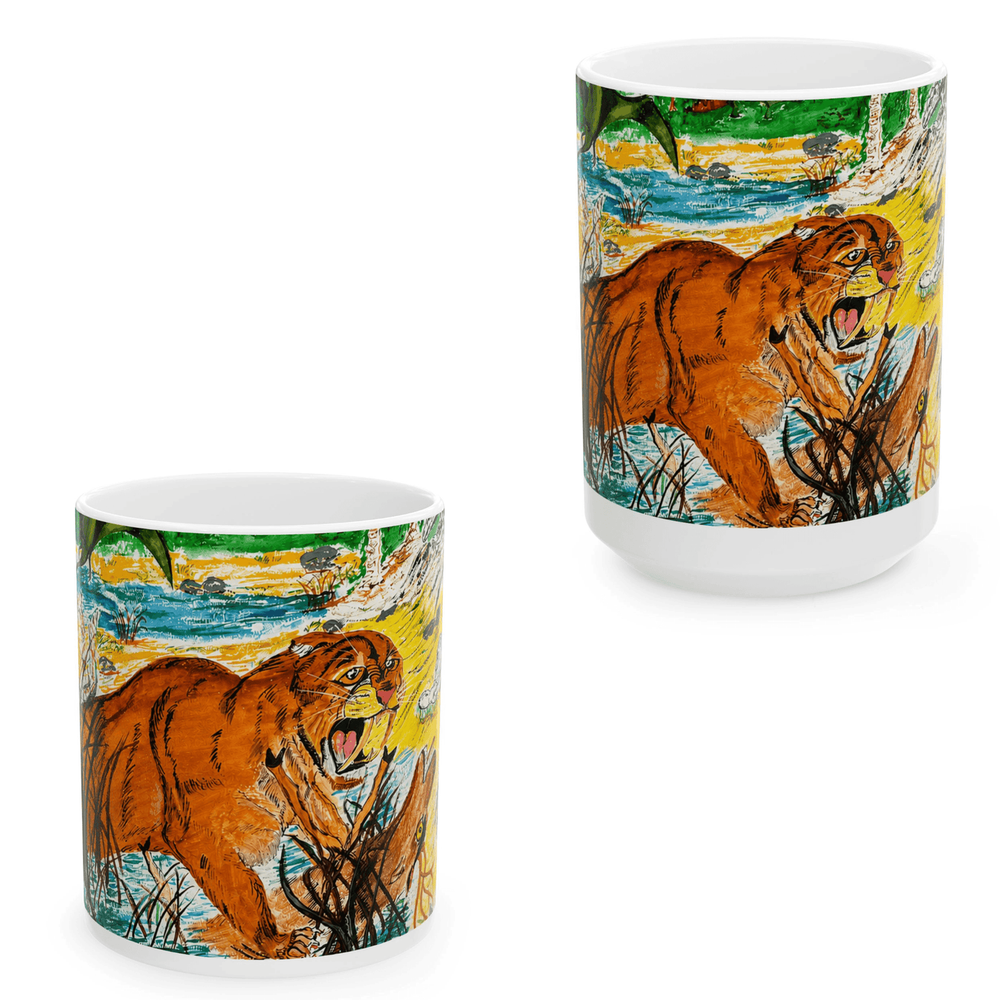 PimsArt Prehistoric Sabertooth Tiger Scene Mug From Original Painting