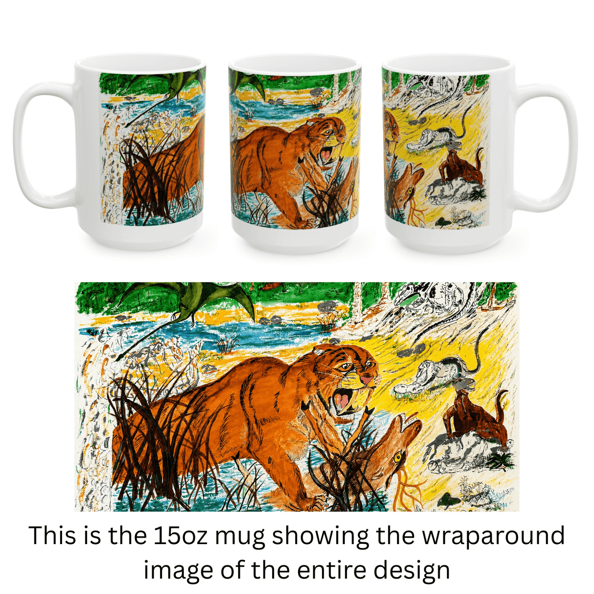 PimsArt Prehistoric Sabertooth Tiger Scene Mug From Original Painting