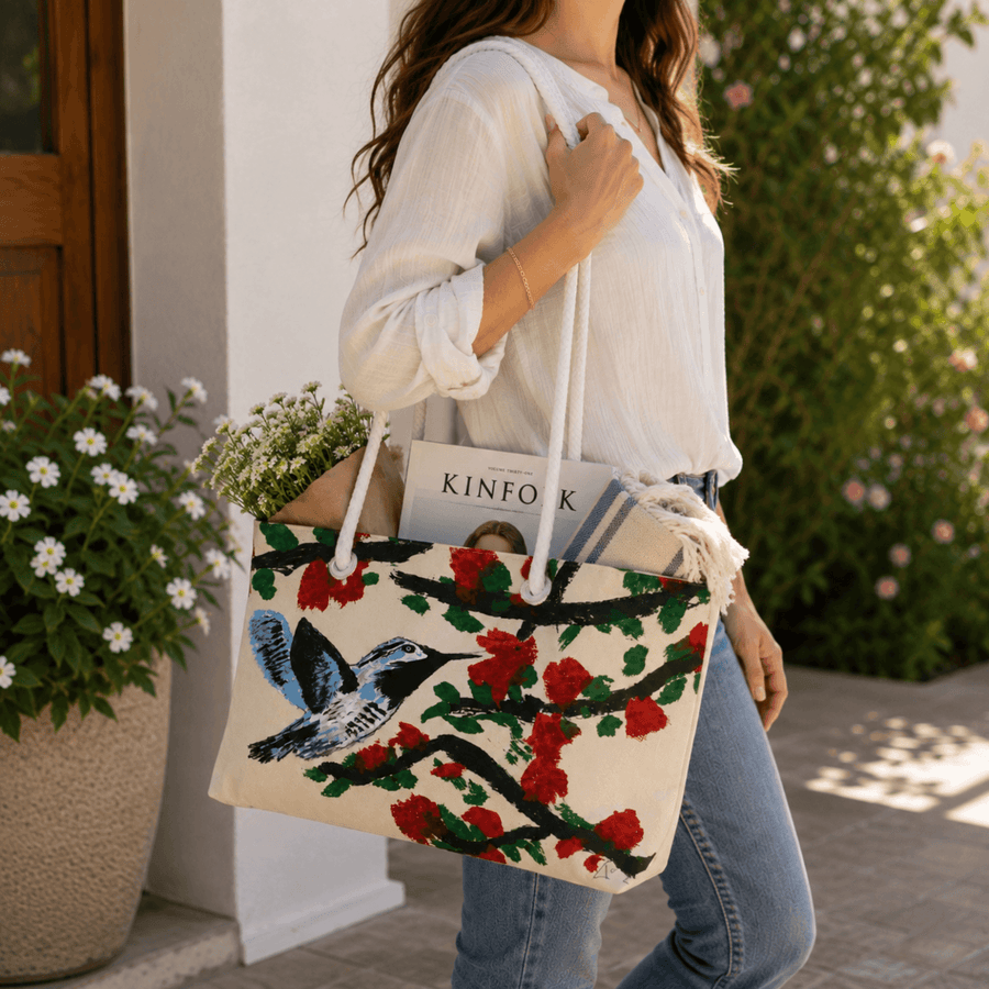 PimsArt Hummingbird Floral Weekender Bag From Original Painting