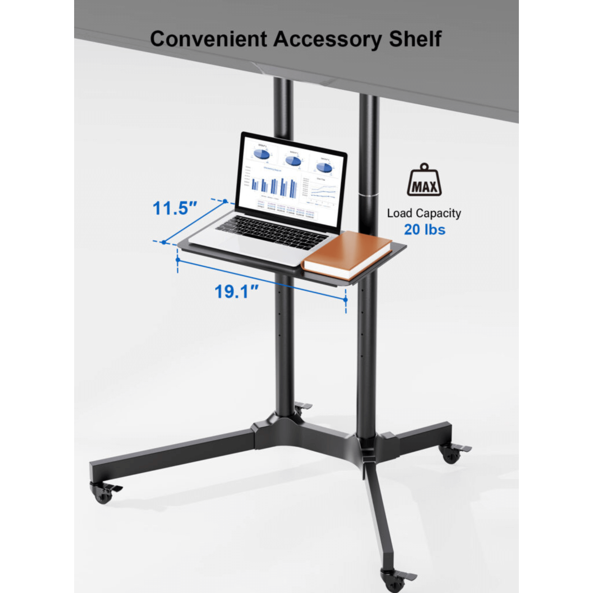 ErgoAV Movable Height-Adjustable Cart for TVs 40" to 75"