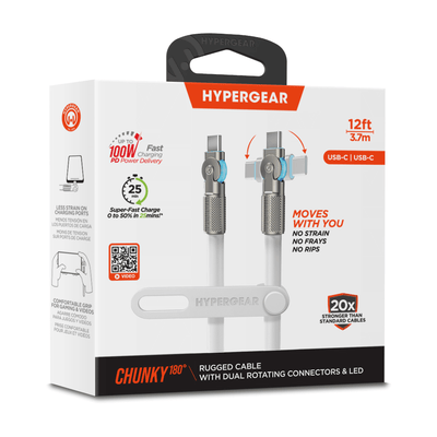 HyperGear Chunky180° 100W USB-C to USB-C Rugged Fast Charge Cable 12ft