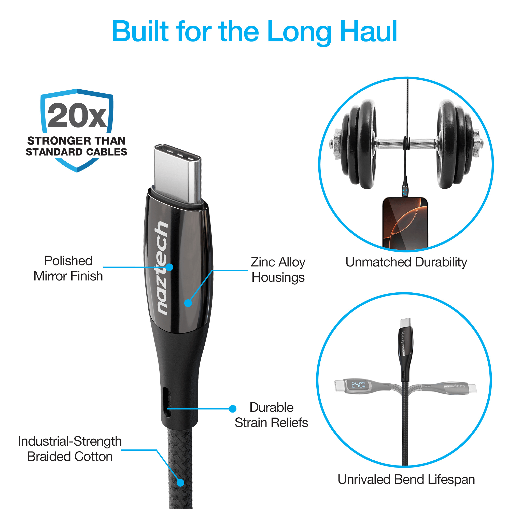 Naztech DigiWATT USB-C to USB-C Digital LED Cable 12ft