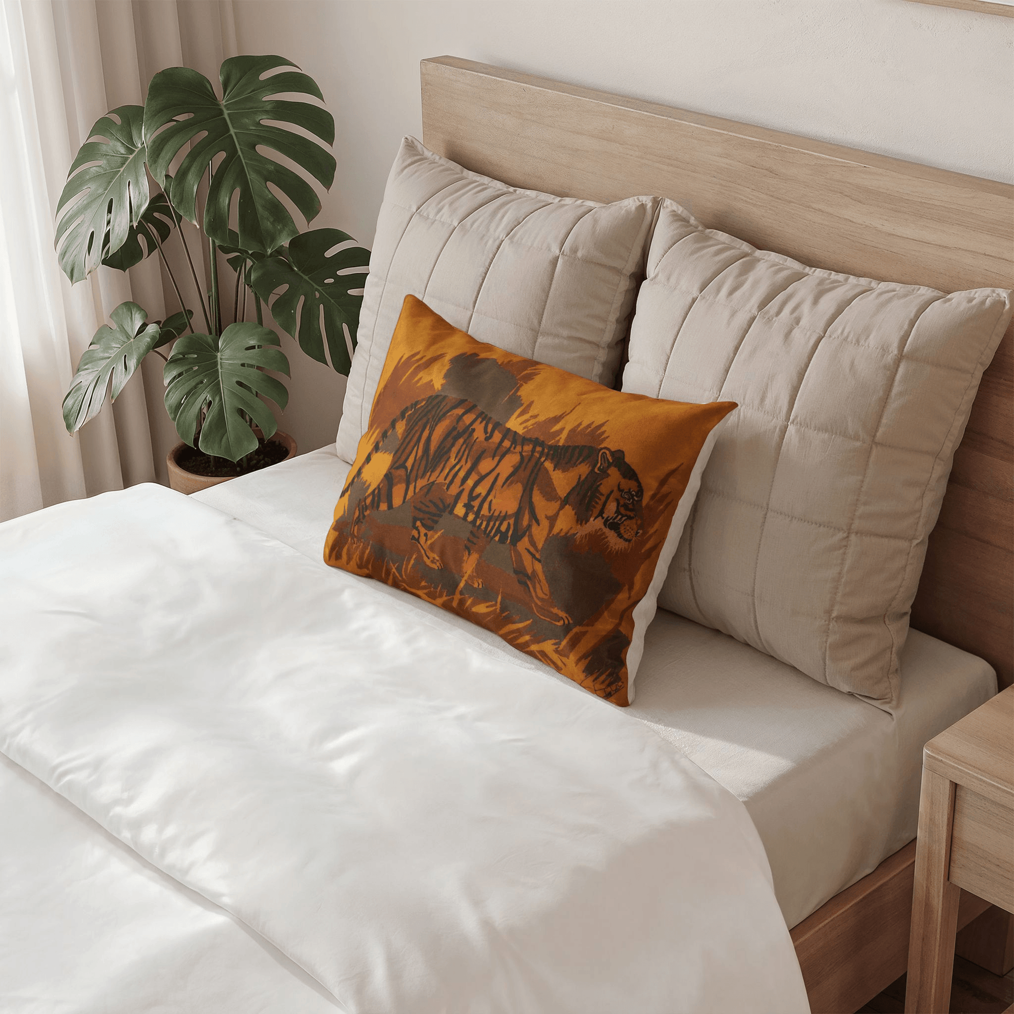 PimsArt Amber Tiger Jungle Scene Pillow Sham From Original Painting