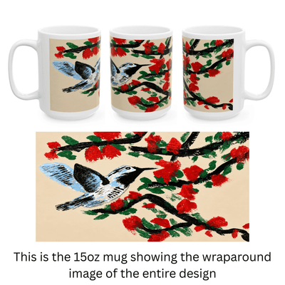 PimsArt Hummingbird and Cherry Blossom Mug From Original Painting