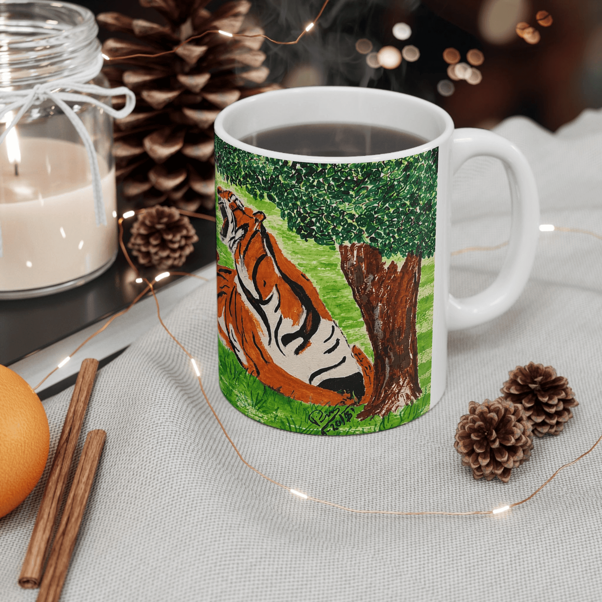 PimsArt Fierce Roaring Tiger Pair Mug From Original Painting