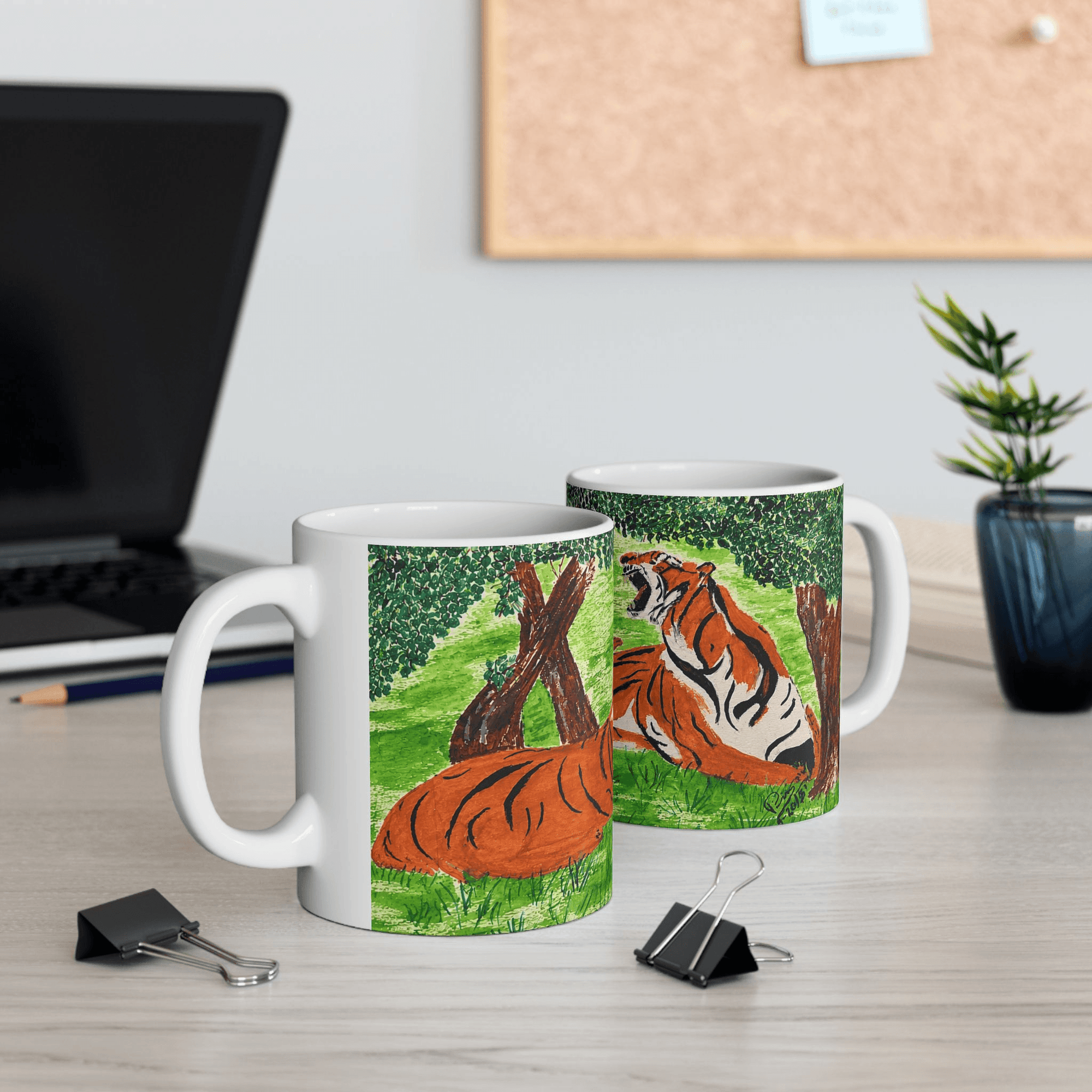 PimsArt Fierce Roaring Tiger Pair Mug From Original Painting