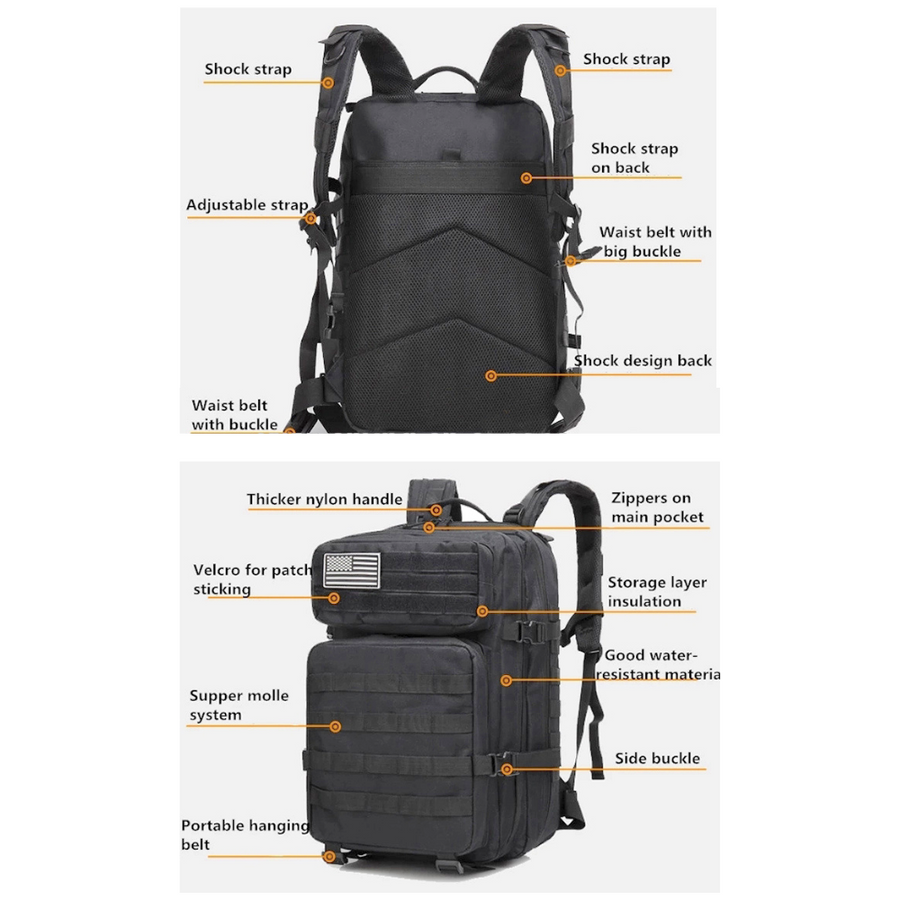 Military 3P Tactical 45L Backpack Army 3 Day Assault Pack Molle Bag Rucksack Range Bag
