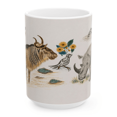 PimsArt Safari Rhino and Wildebeest Mug From Original Drawing