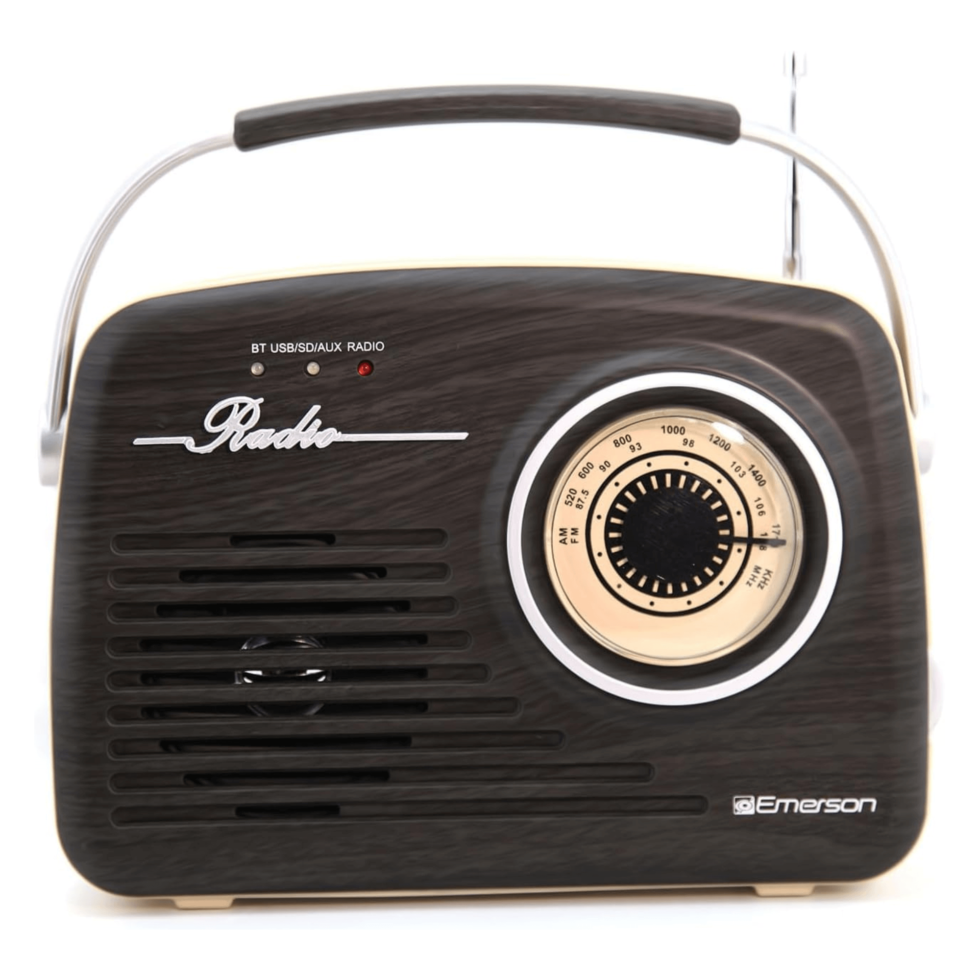 Emerson Portable Retro Radio with Built-In Rechargeable Battery and Memory Set