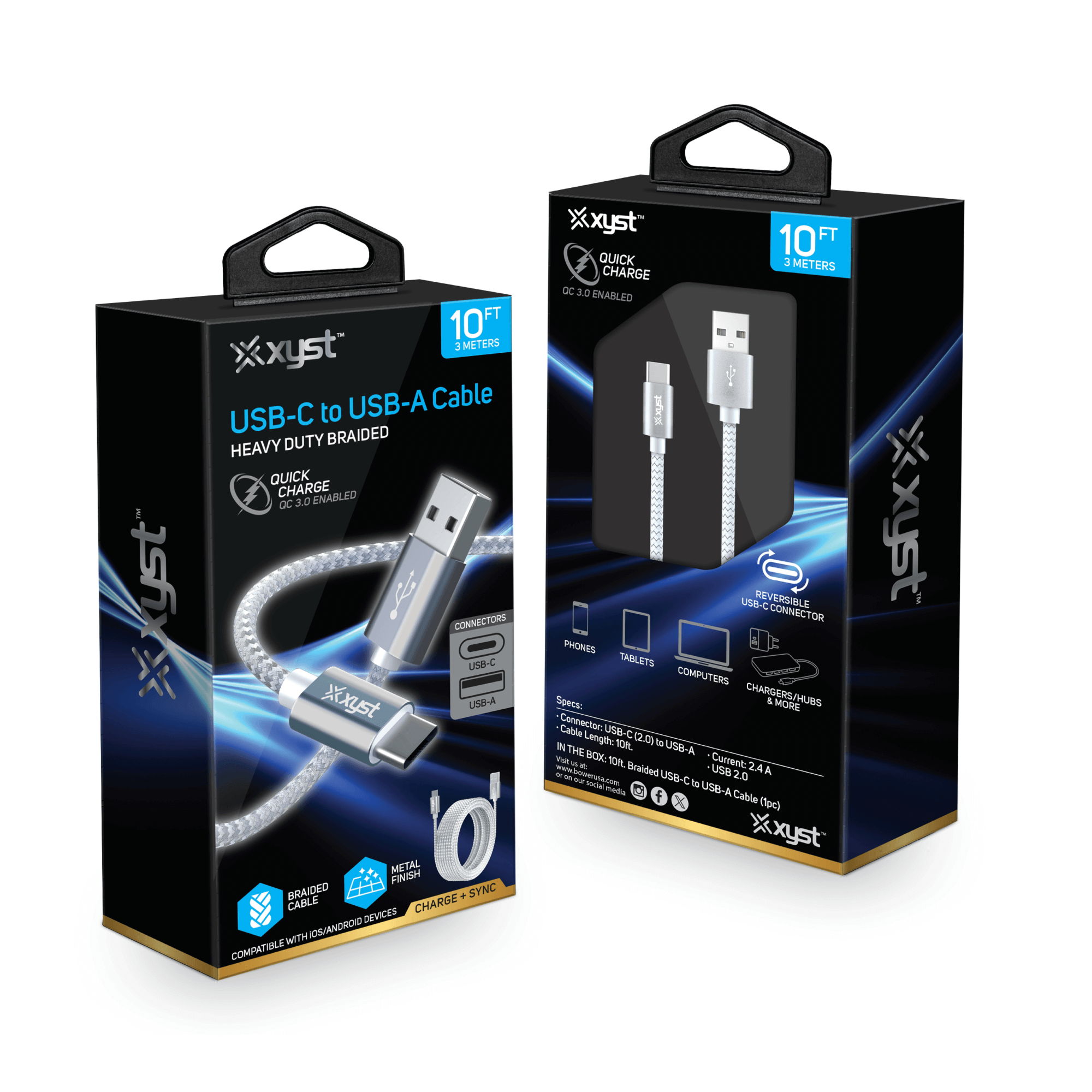 Xyst Charge and Sync USB to USB-C Braided Cable 10Ft