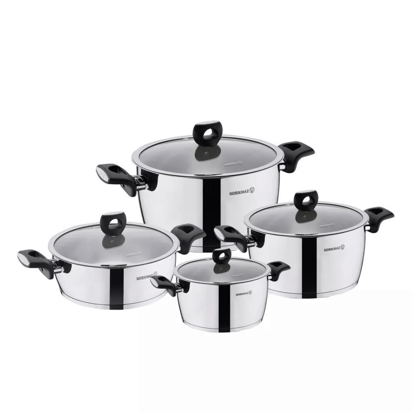 Korkmaz Nora 8 Piece Stainless Steel Casserole Cookware Set