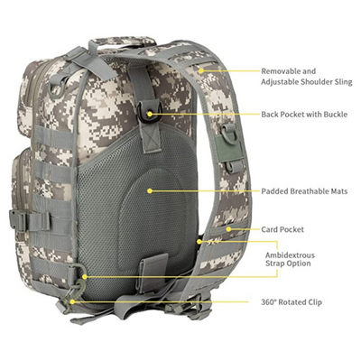 Tactical Military Sling Backpack 15L Shoulder Bag Molle Outdoor Daypack Backpack with Adjustable Strap