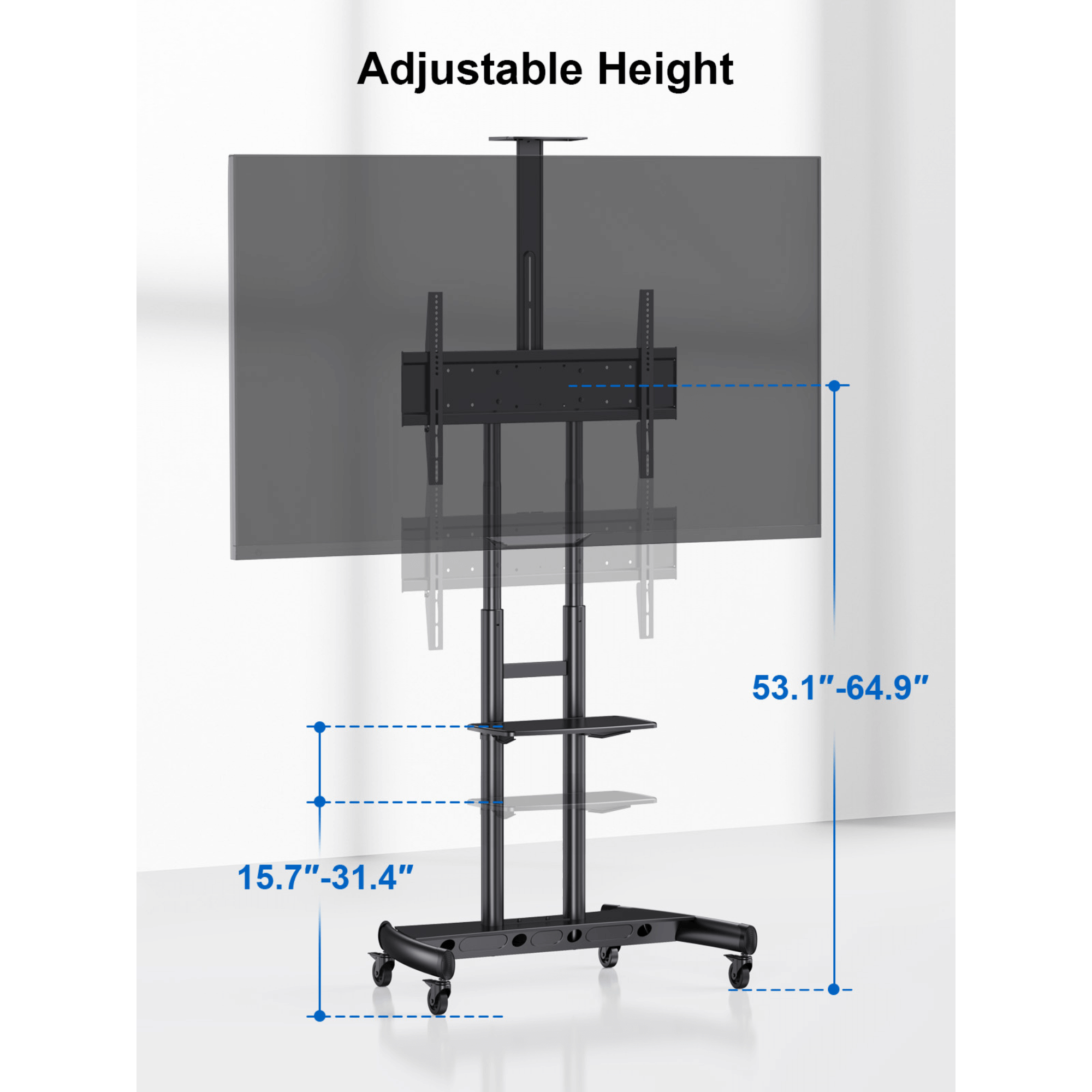 ErgoAV Movable Height-Adjustable Cart with Camera Shelf for TVs 49" to 85"
