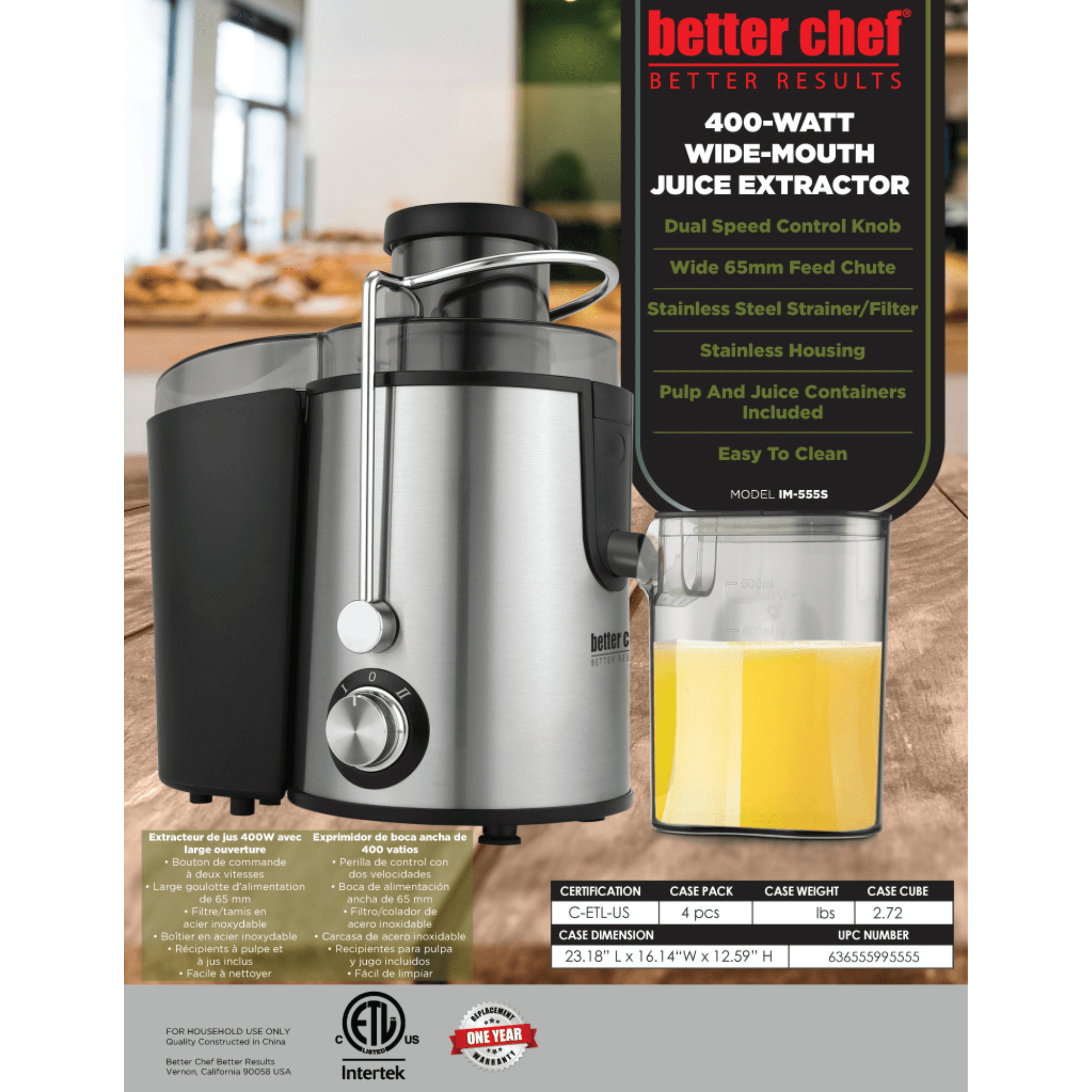 Better Chef 400W Large Feed Juice Extractor