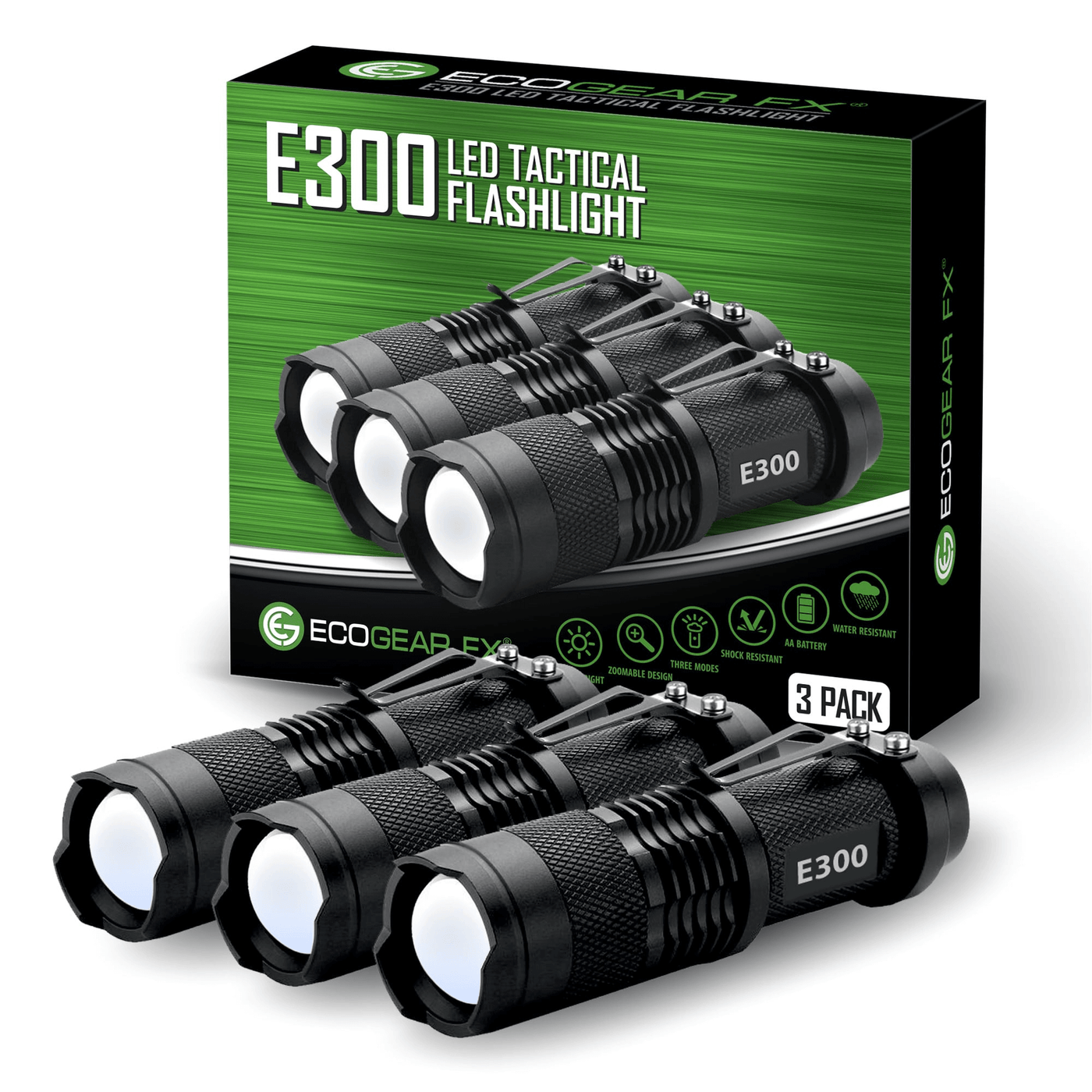 EcoGear FX E300 EDC Tactical Flashlight 3-Pack
