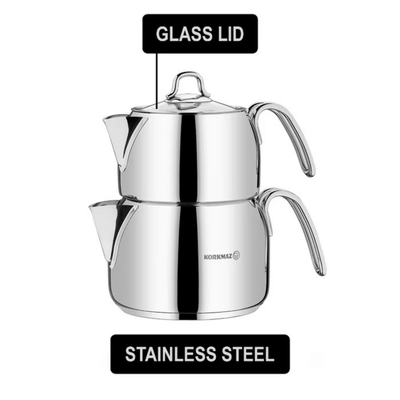 Korkmaz Perla Mega 3-Piece Stainless Steel Teapot Set