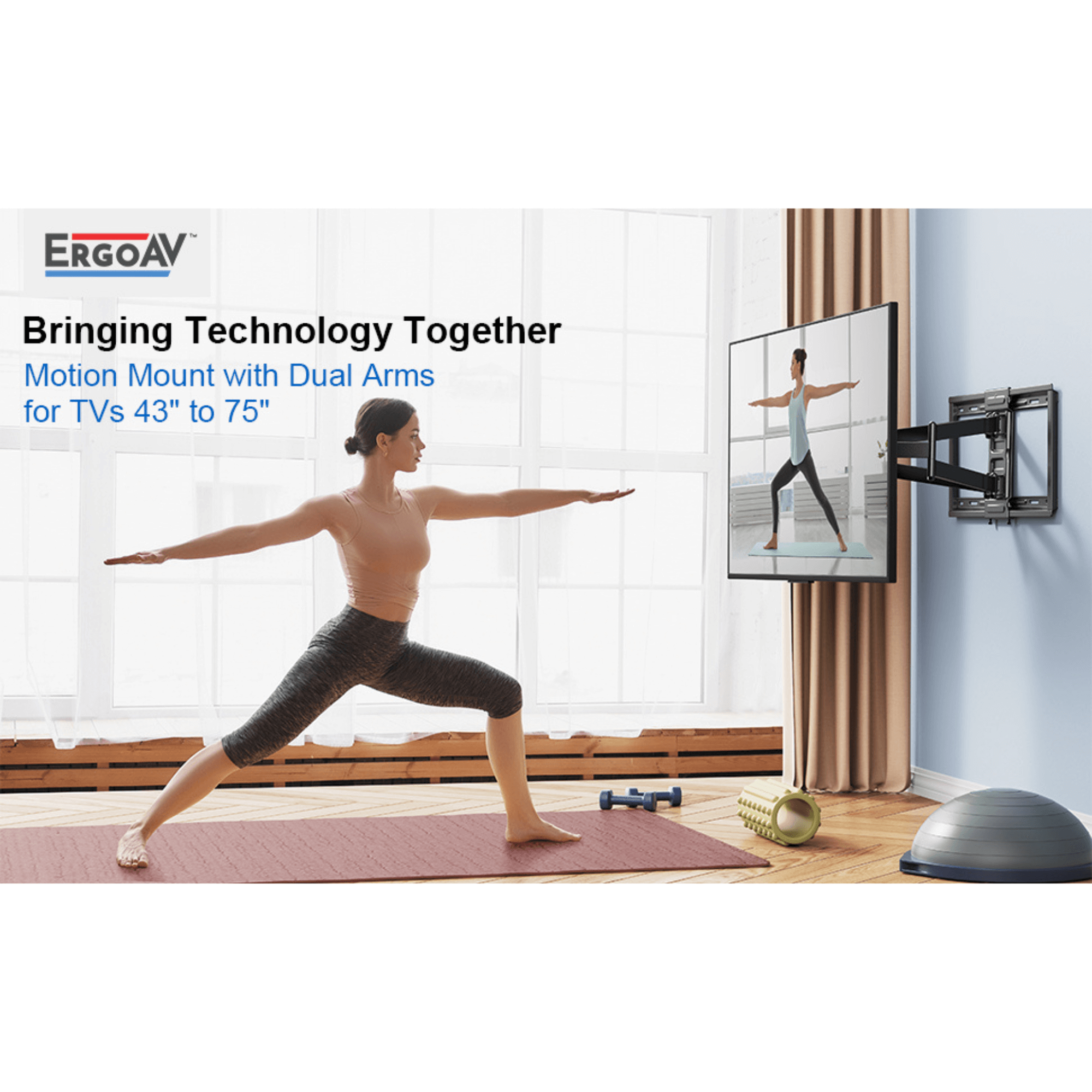ErgoAV Motion Mount with Dual Arms for TVs 43" to 75" and up to 132lbs