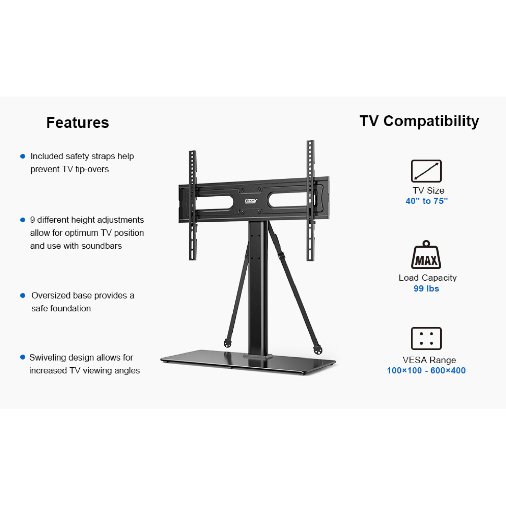 ErgoAV Tabletop TV Stand with Swivel for 40" to 75" TVs