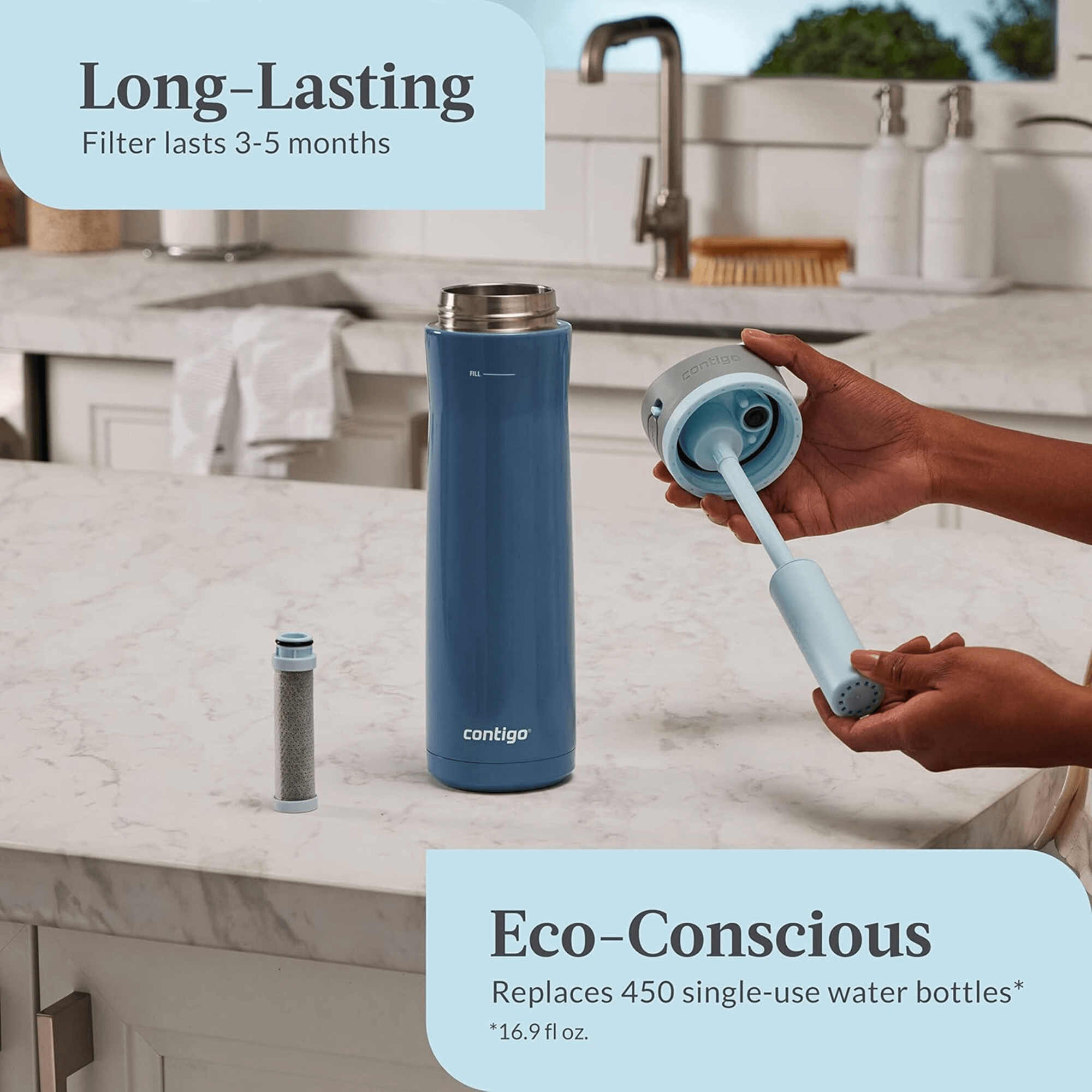 Contigo Wells Chill Stainless Steel 24oz Water Bottle with Autospout Straw Lid and Filter