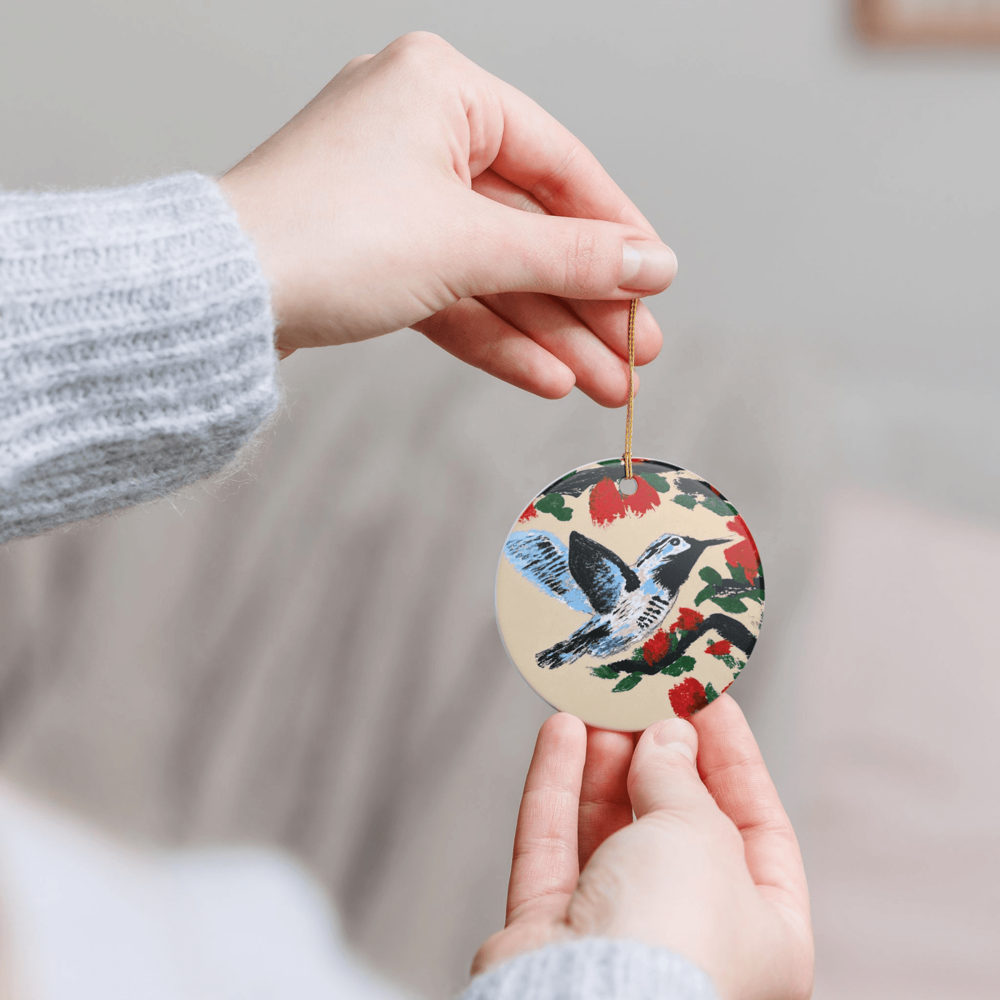 PimsArt Hummingbird Blossom Round Christmas Ornament From Original Painting