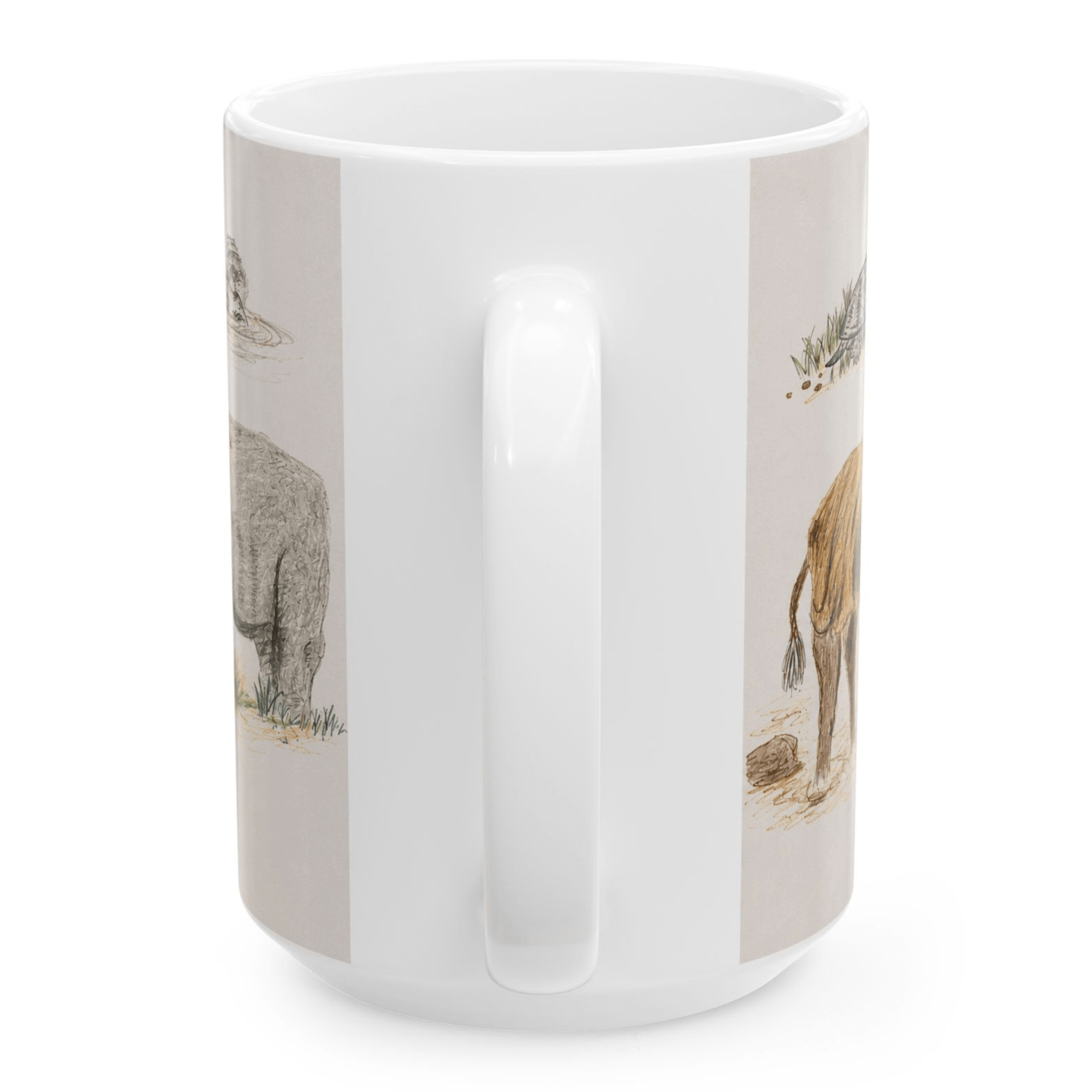 PimsArt Safari Rhino and Wildebeest Mug From Original Drawing