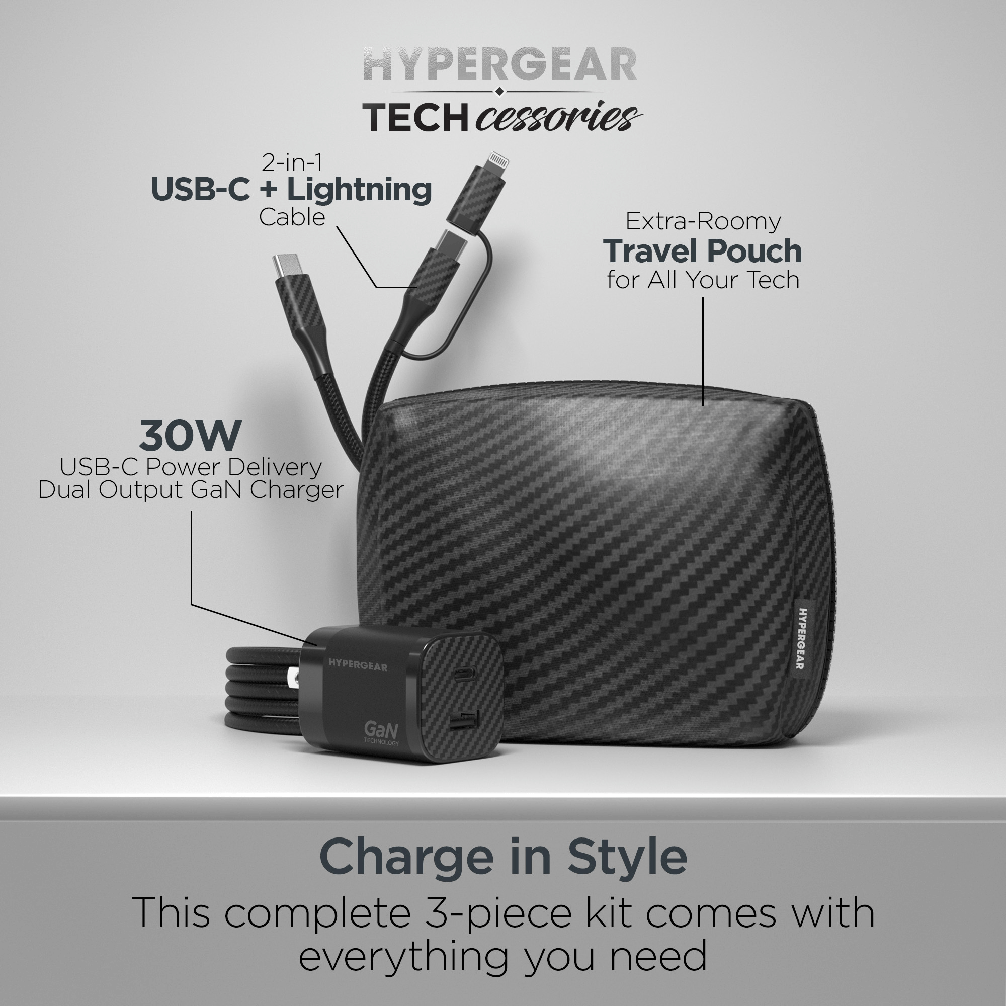 HyperGear TECHcessories 30W USB-C PD Charging Kit with Travel Pouch