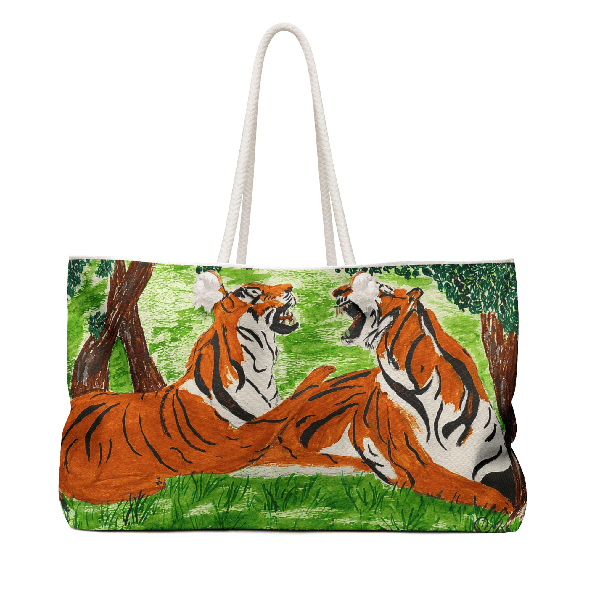 PimsArt Wild Tigers Roaring Weekender Bag From Original Painting