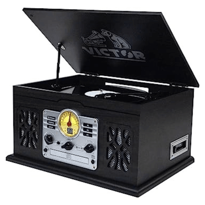 Victor State 7-in-1 Wood Music Center Graphite - Refurbished