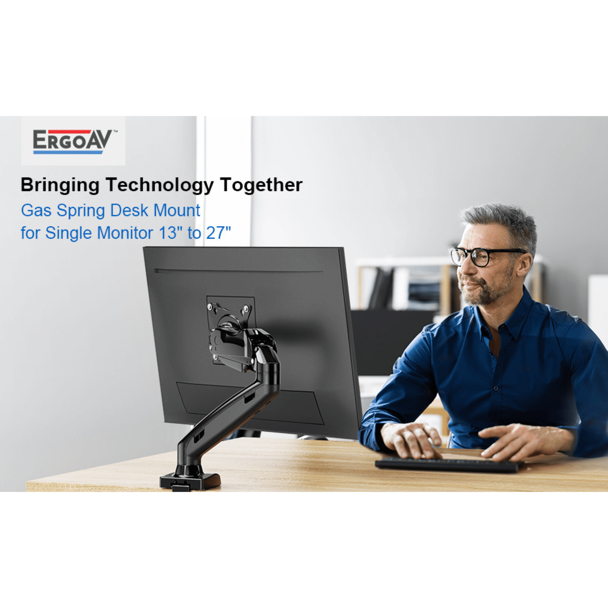 ErgoAV Gas Spring Desk Mount for Single Monitors 13" to 27"