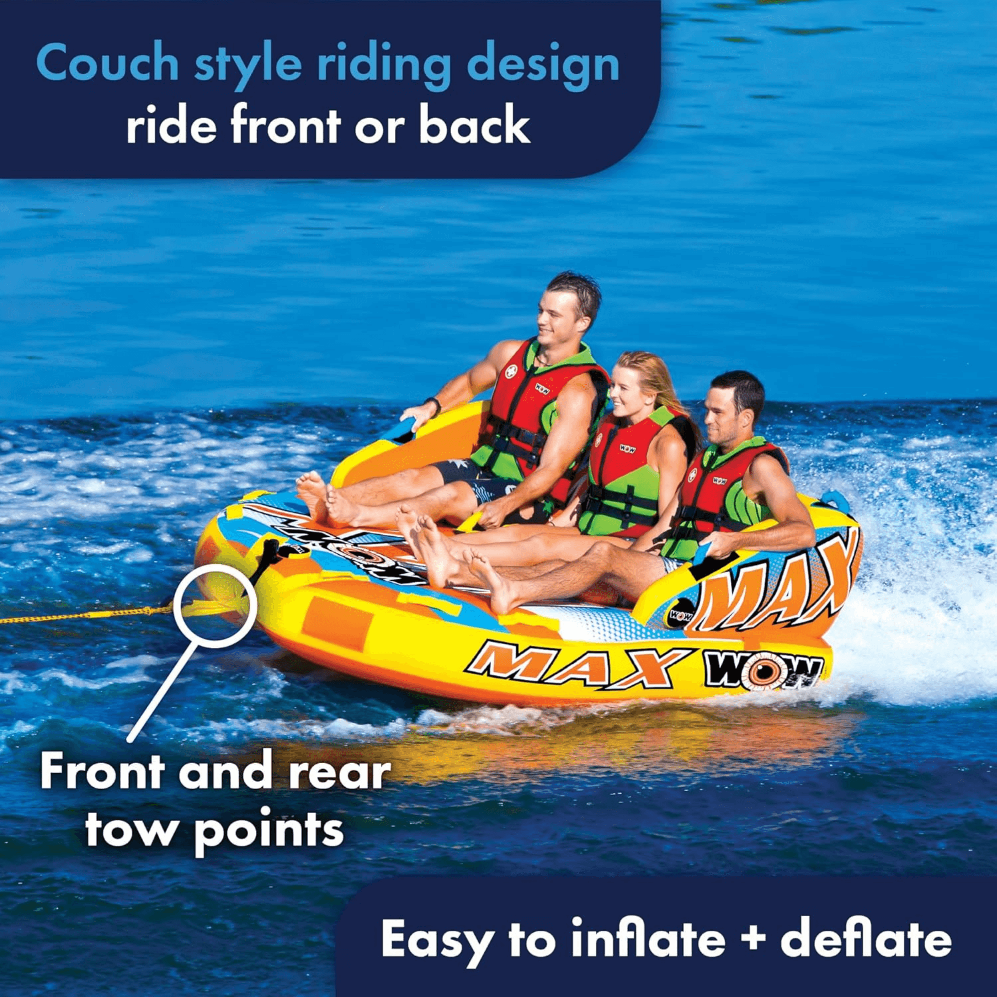 WOW Watersports Max Inflatable Towable Deck Tube for up to 3 Riders