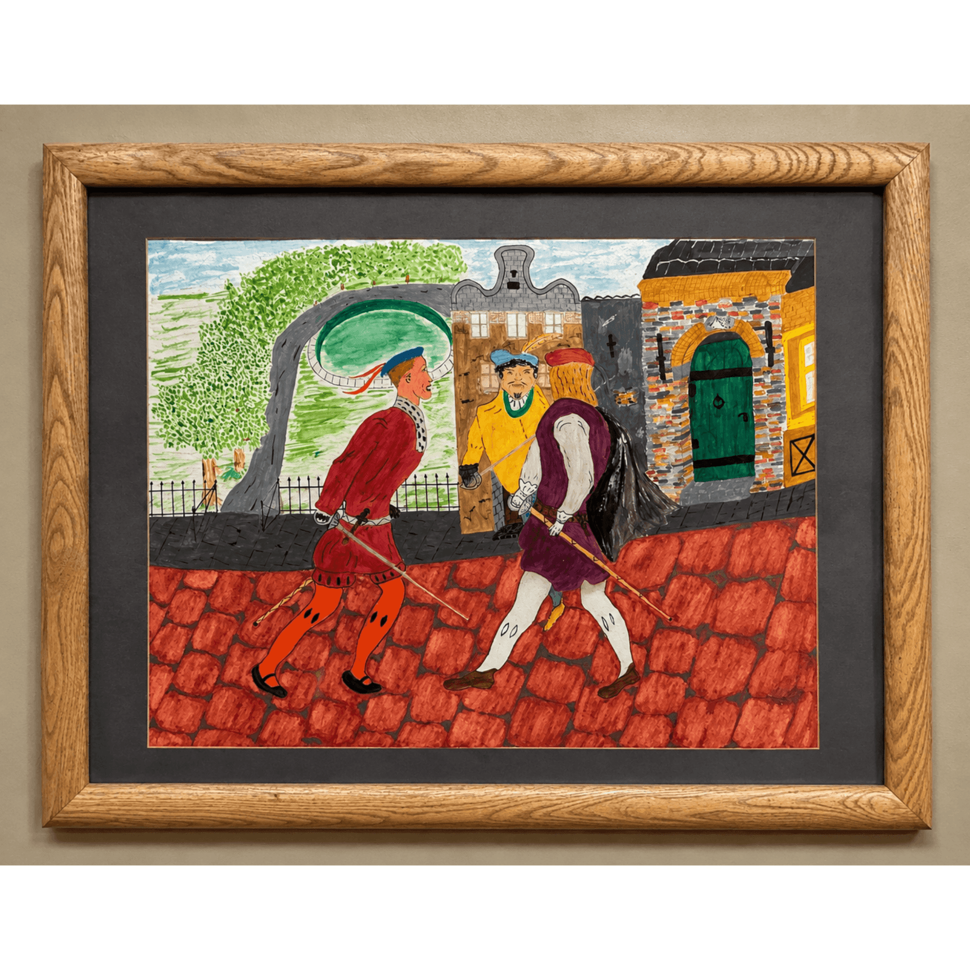 PimsArt Medieval Street Scene Dueling Swordsmen Mug From Original Painting