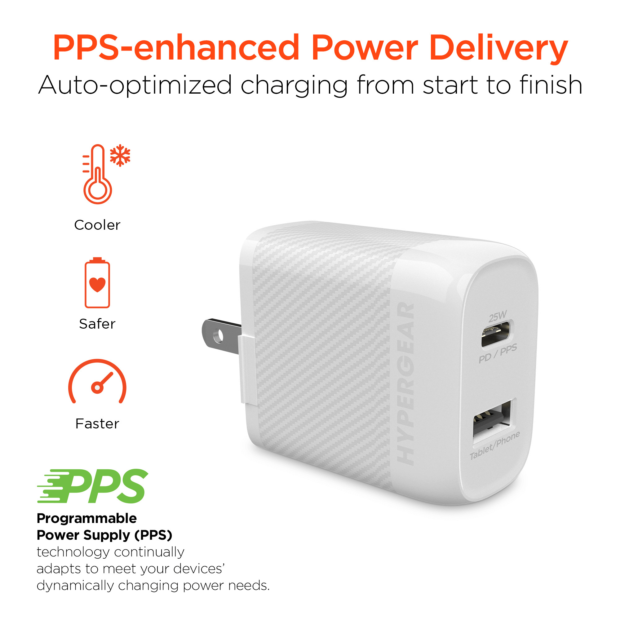 HyperGear SpeedBoost 25W USB-C PD + 12W USB Fast Wall Charger with PPS and 6ft MFi Lightning Cable