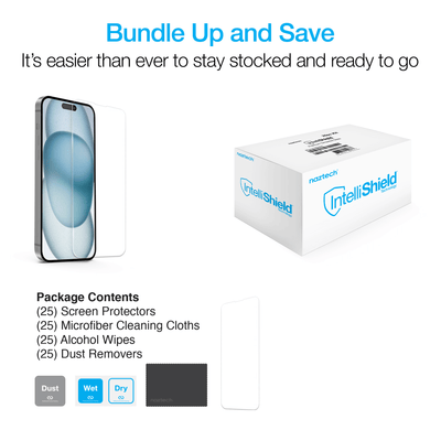 Naztech IntelliShield HD Tempered Glass 25pc Bundle Kit for iPhone 15 Plus