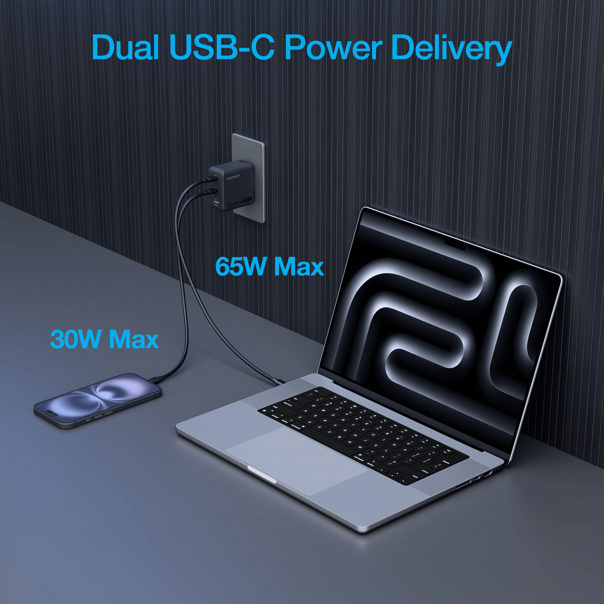 Naztech Nexus T100 100W USB-C PD + USB 3-Port GaN Ultra-Fast Wall Charger with PPS