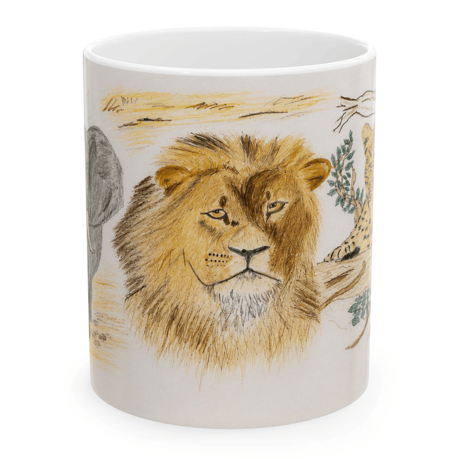 PimsArt African Safari Lion Elephant Leopard Mug From Original Drawing