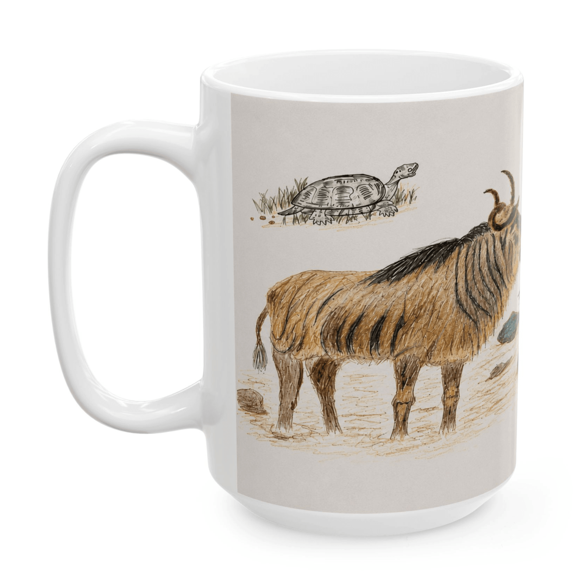 PimsArt Safari Rhino and Wildebeest Mug From Original Drawing