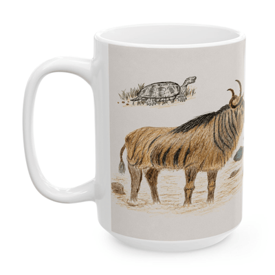 PimsArt Safari Rhino and Wildebeest Mug From Original Drawing