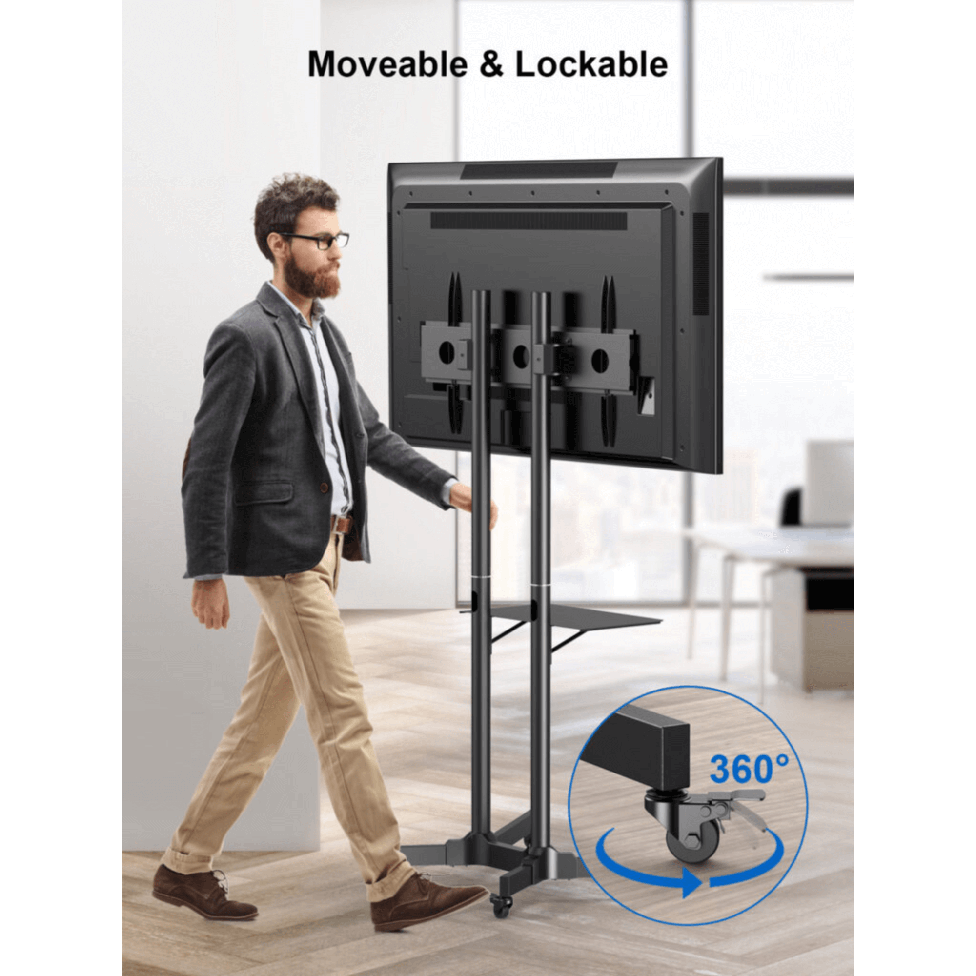 ErgoAV Movable Height-Adjustable Cart for TVs 40" to 75"