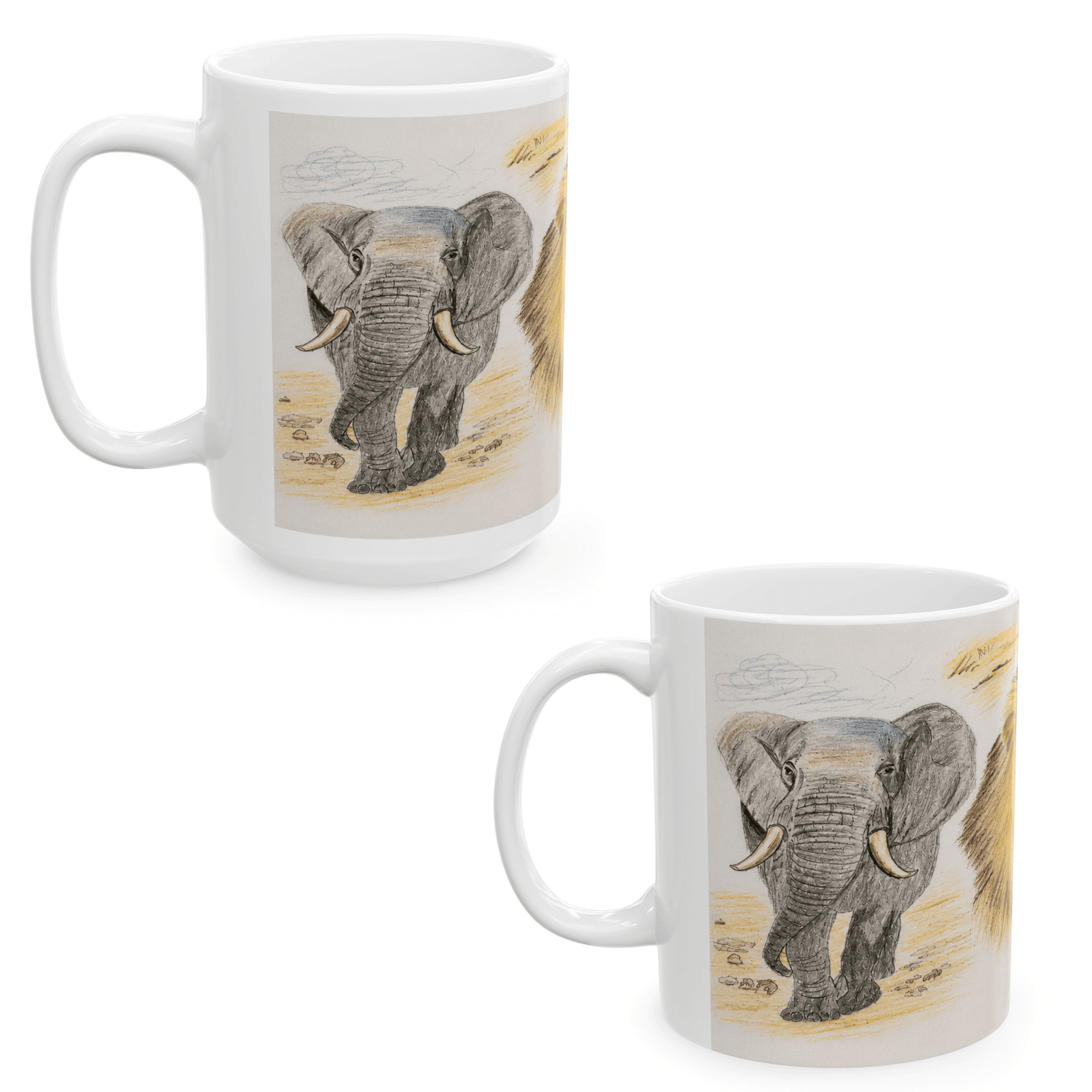 PimsArt African Safari Lion Elephant Leopard Mug From Original Drawing