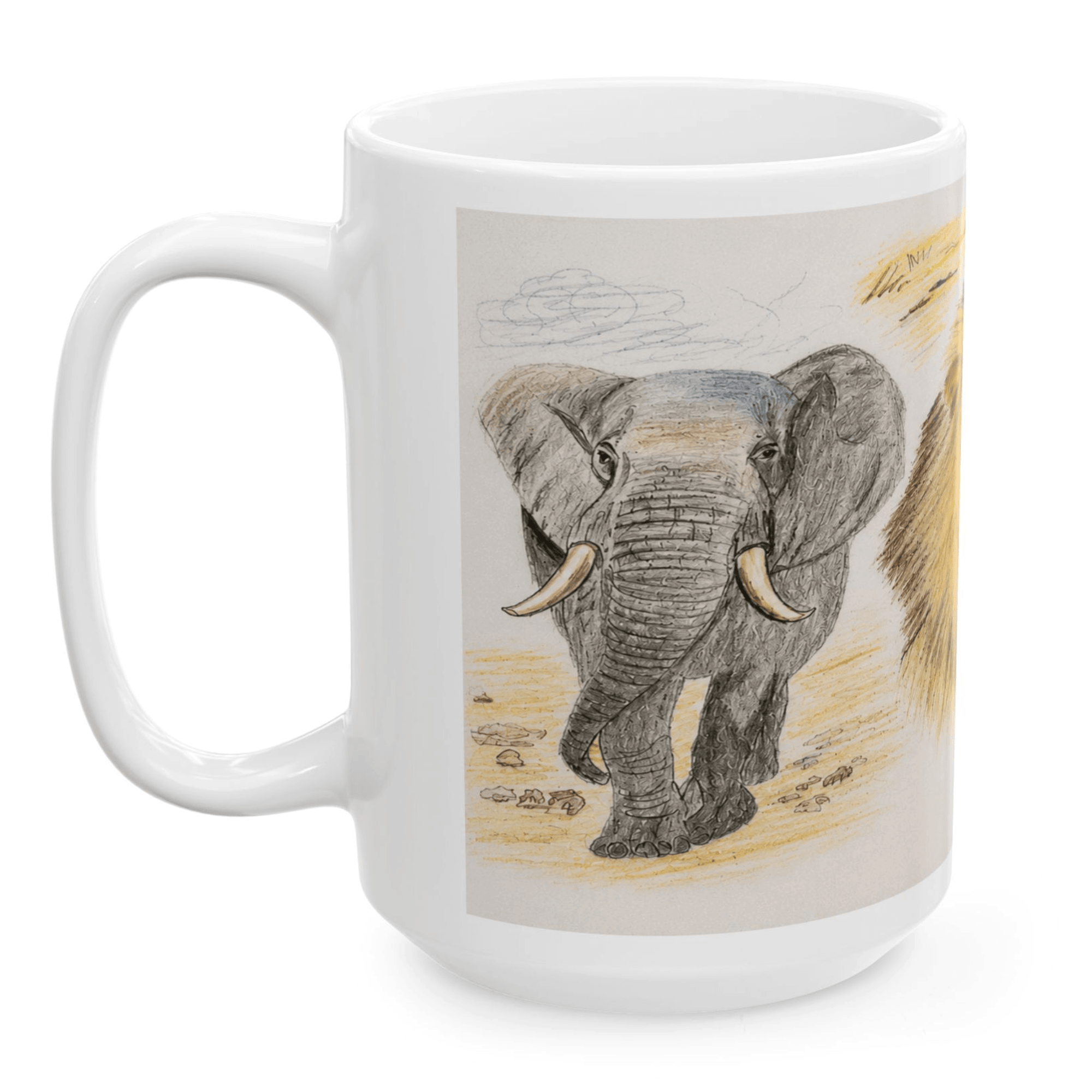 PimsArt African Safari Lion Elephant Leopard Mug From Original Drawing
