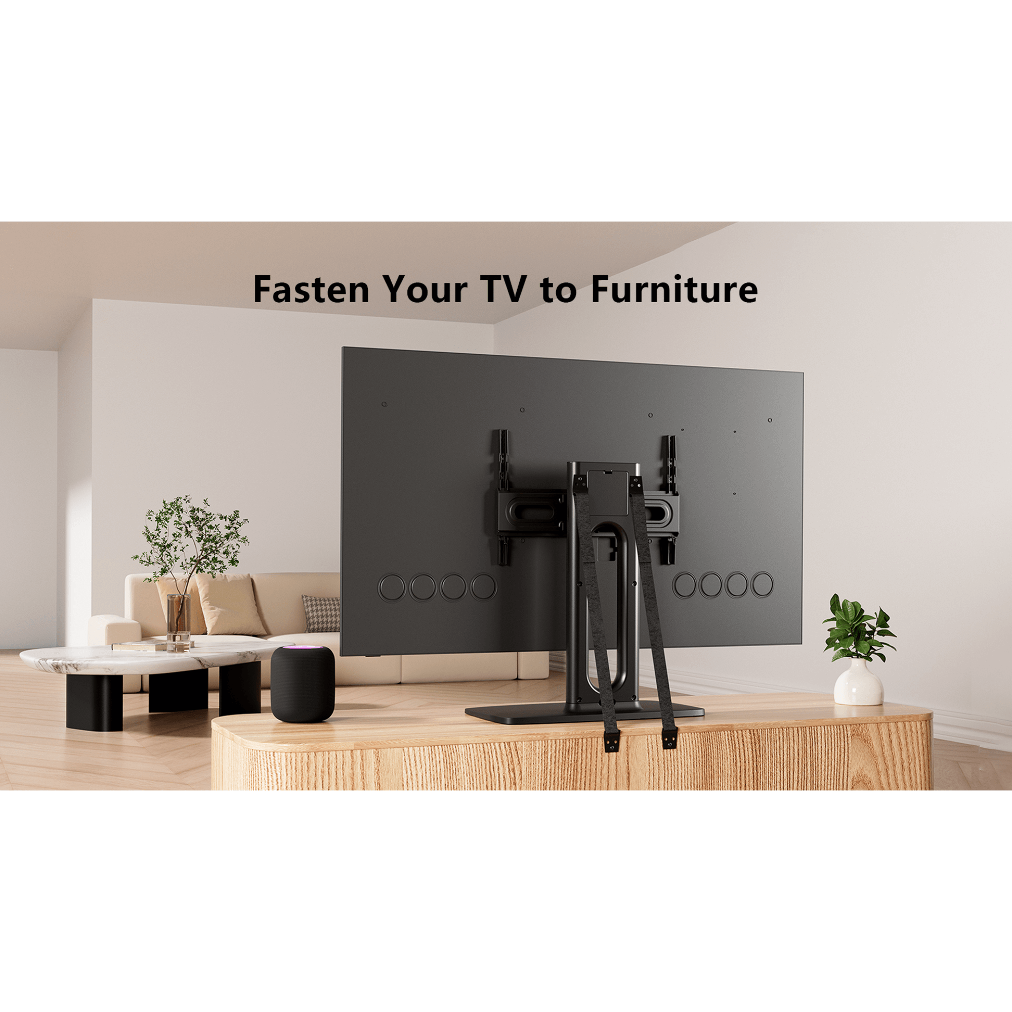 ErgoAV Tabletop TV Stand with Swivel for up to 86" TVs with Storage Compartment