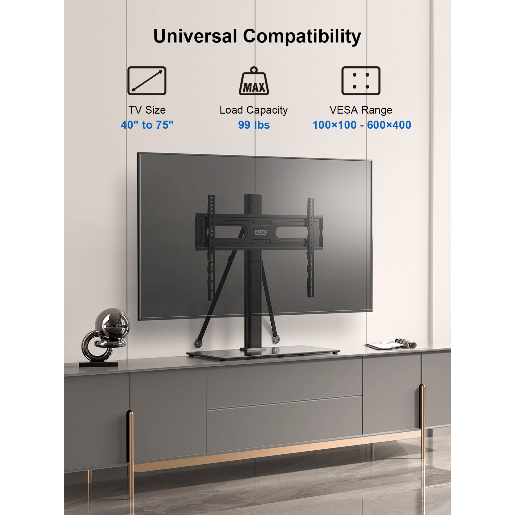 ErgoAV Tabletop TV Stand with Swivel for 40" to 75" TVs