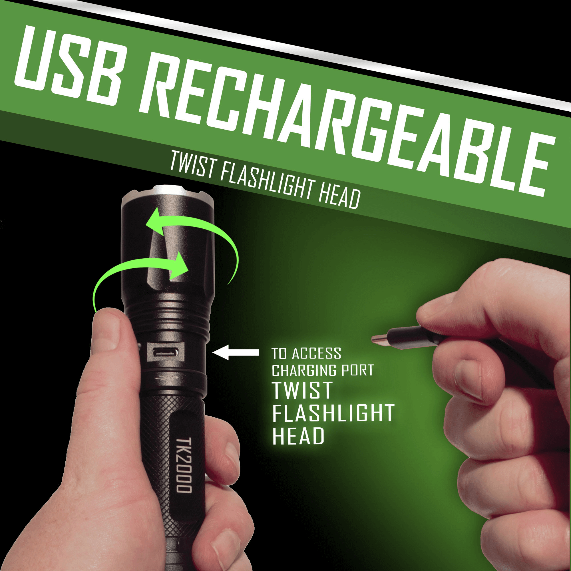 EcoGear FX TK2000 USB Rechargeable LED Tactical Flashlight