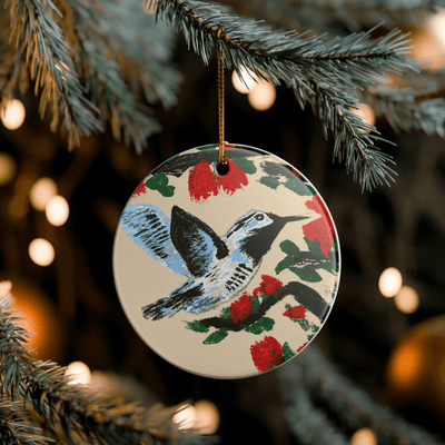 PimsArt Hummingbird Blossom Round Christmas Ornament From Original Painting