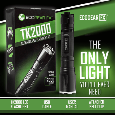 EcoGear FX TK2000 USB Rechargeable LED Tactical Flashlight