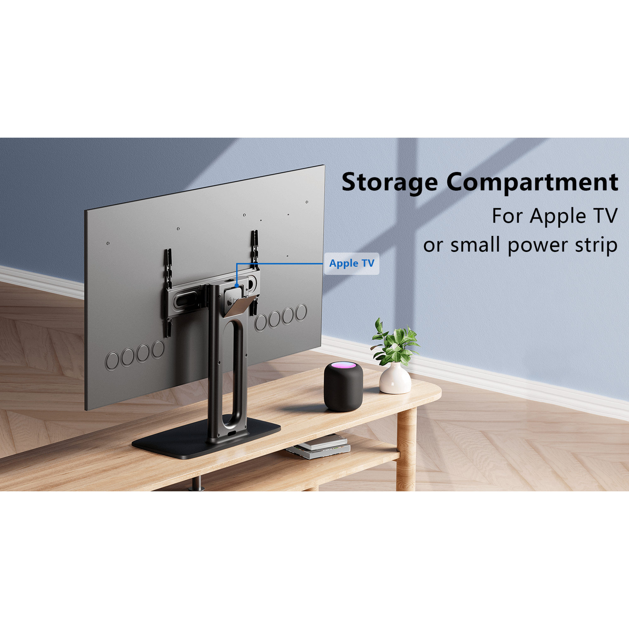 ErgoAV Tabletop TV Stand with Swivel for up to 86" TVs with Storage Compartment