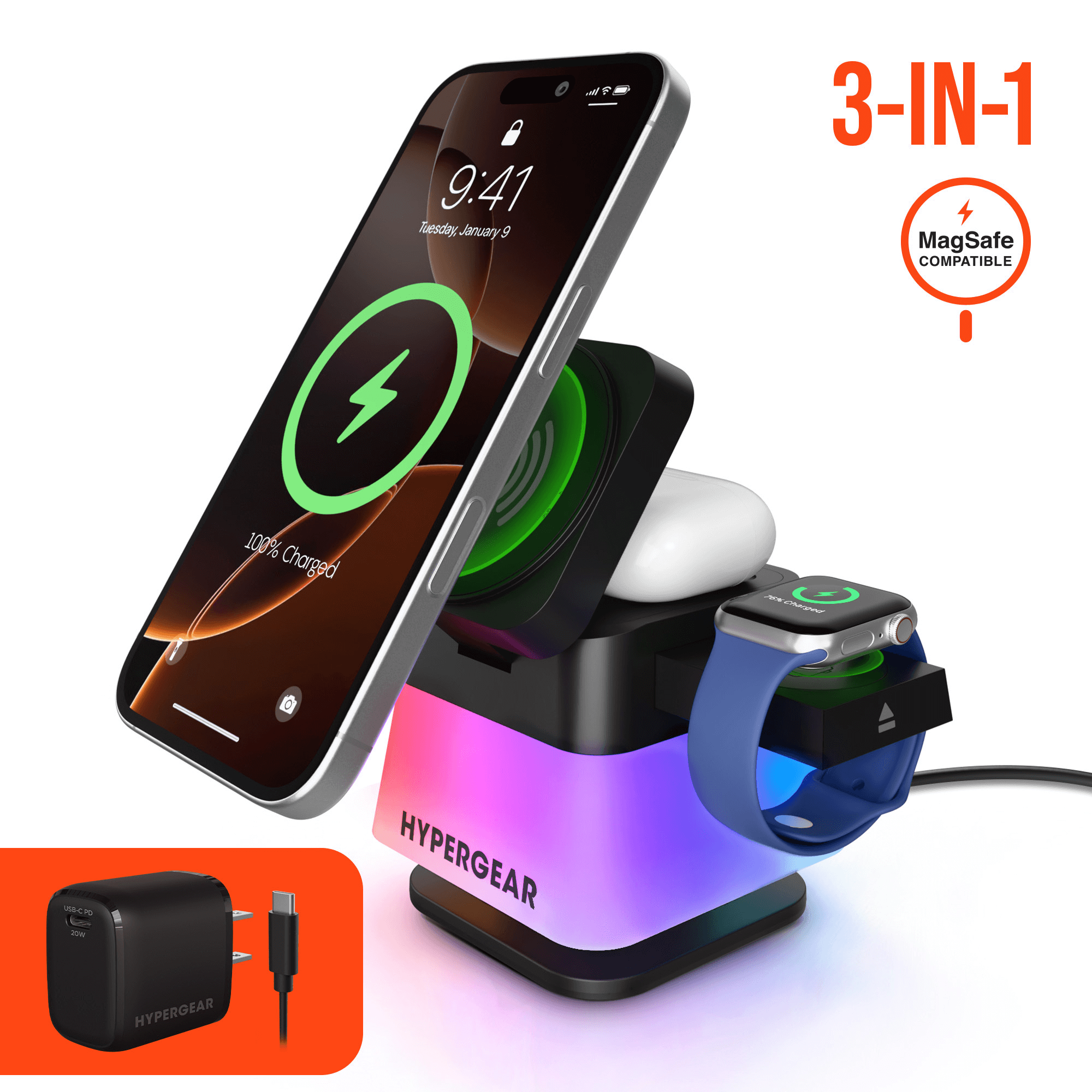 Hypergear PowerFold Cube RGB 3-in-1 Wireless Charging Stand